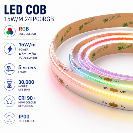 LED Tape COB 15W/M RGB IP00 - 5M Reel