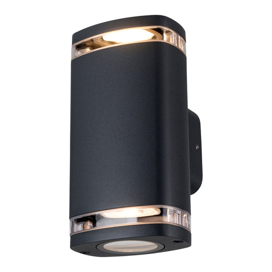 Wide Twin GU10 facade wall light black
