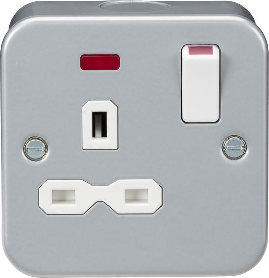Knightsbridge MR7000N metal clad 13A 1G switched socket neon grey