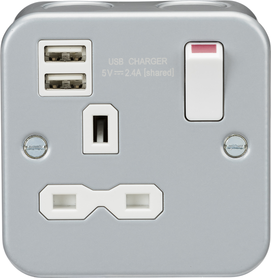 Knightsbridge MR9124 metal clad 13A socket dual USB grey