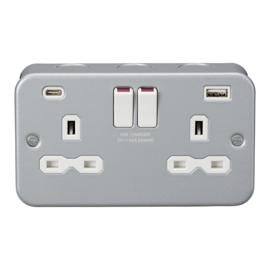 Knightsbridge MR9940 metal clad 13A 2G socket dual USB A+C grey