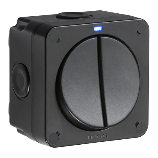 Knightsbridge OP3 IP66 20AX 2G 2-way switch black