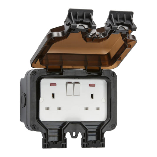 Knightsbridge OP9N IP66 13A 2G outdoor socket black