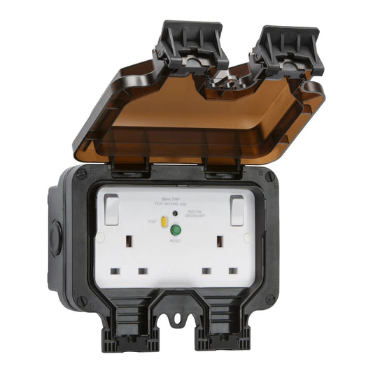 Knightsbridge OP9RCD IP66 2G RCD outdoor socket black