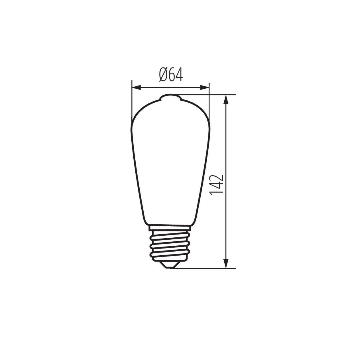 Kanlux XLED ST64 7W bulb dimensions diagram