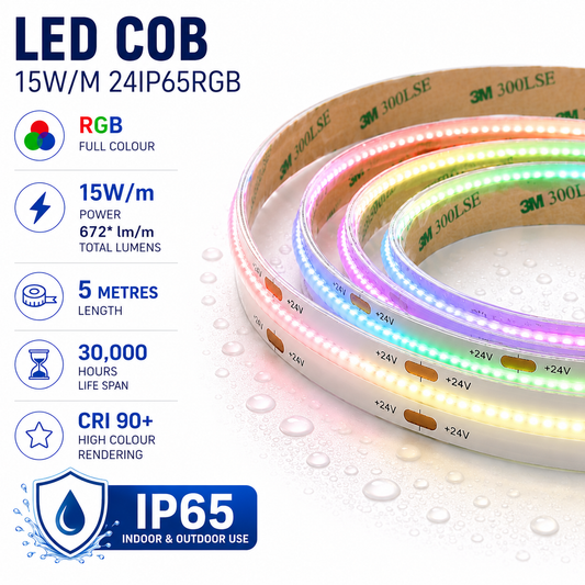 LED Tape COB 15W/M RGB IP65 - 5M Reel