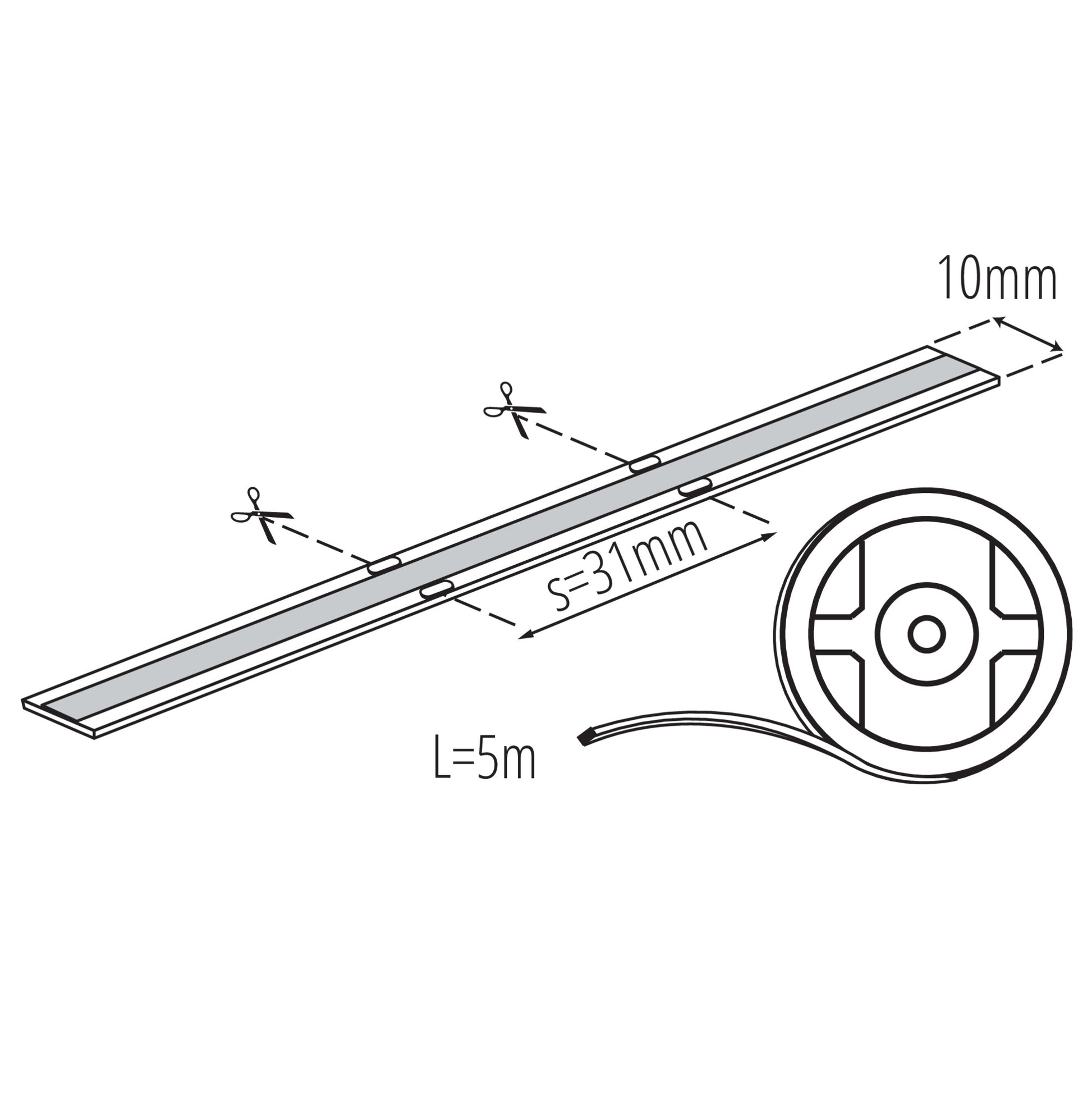 LED Tape COB 15W/M RGB IP00 dimensions diagram