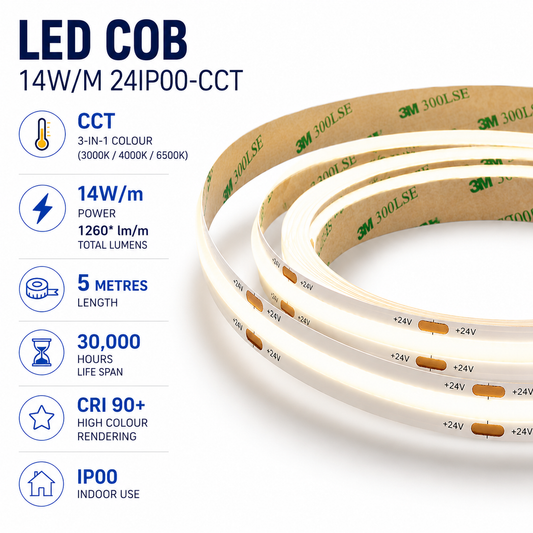 LED Tape COB 14W/M CCT Tunable White IP00 - 5M Reel