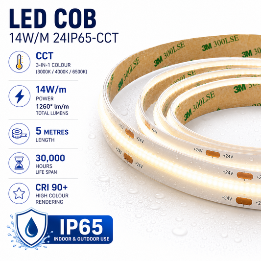 LED Tape COB 14W/M CCT Tunable White IP65 - 5M Reel