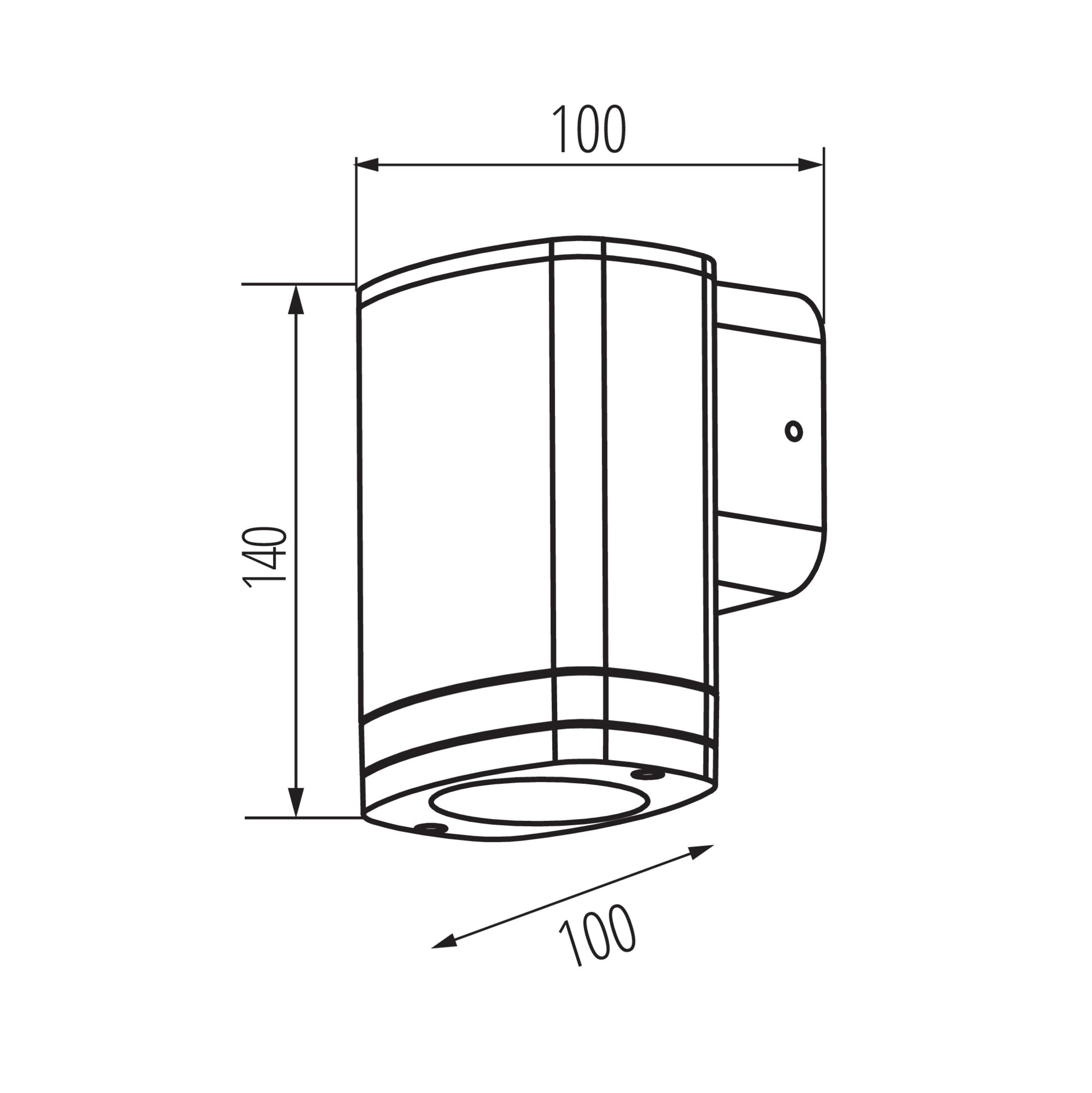 Wide GU10 facade wall light dimensions diagram
