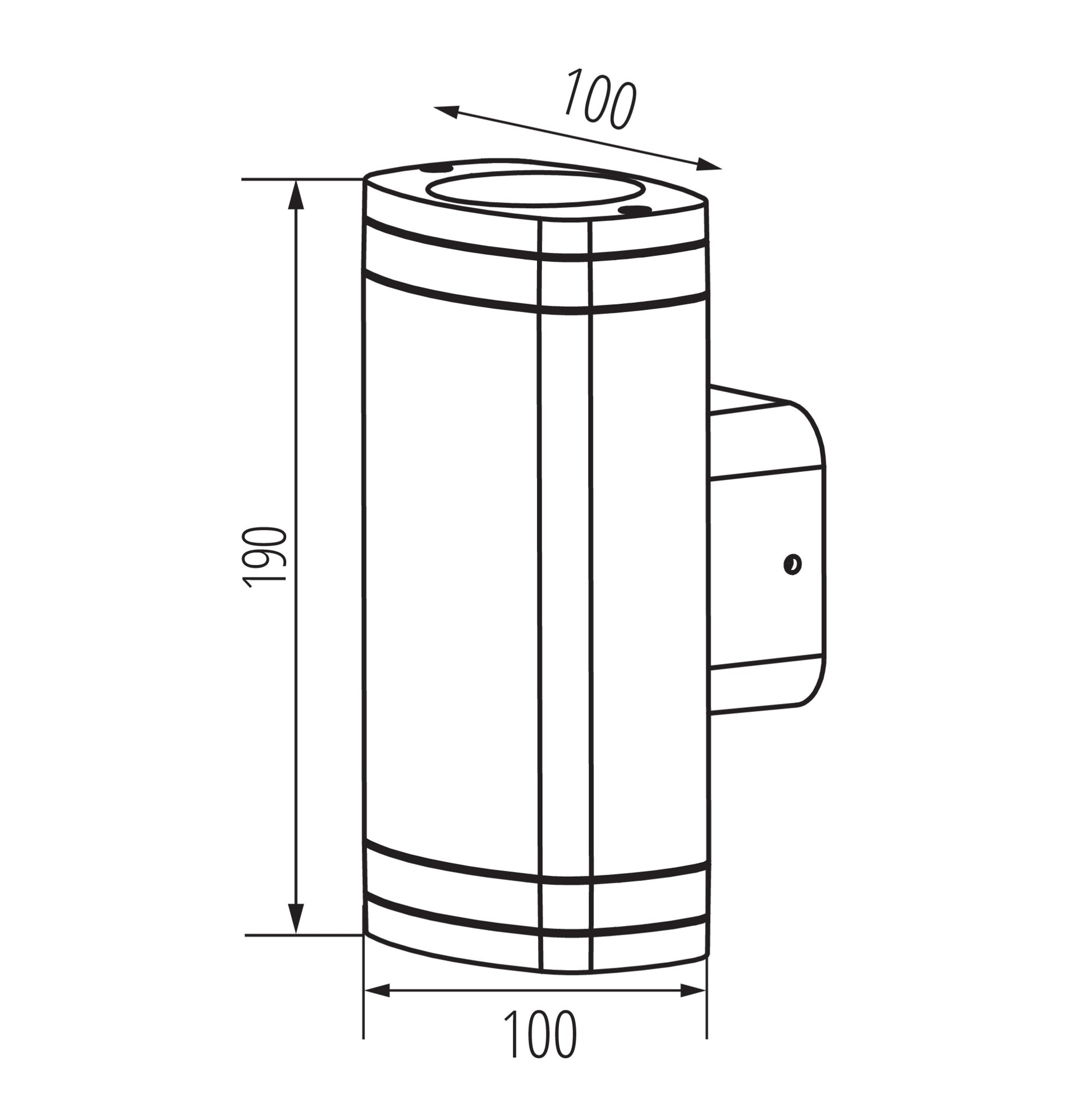 Wide twin GU10 facade wall light dimensions diagram