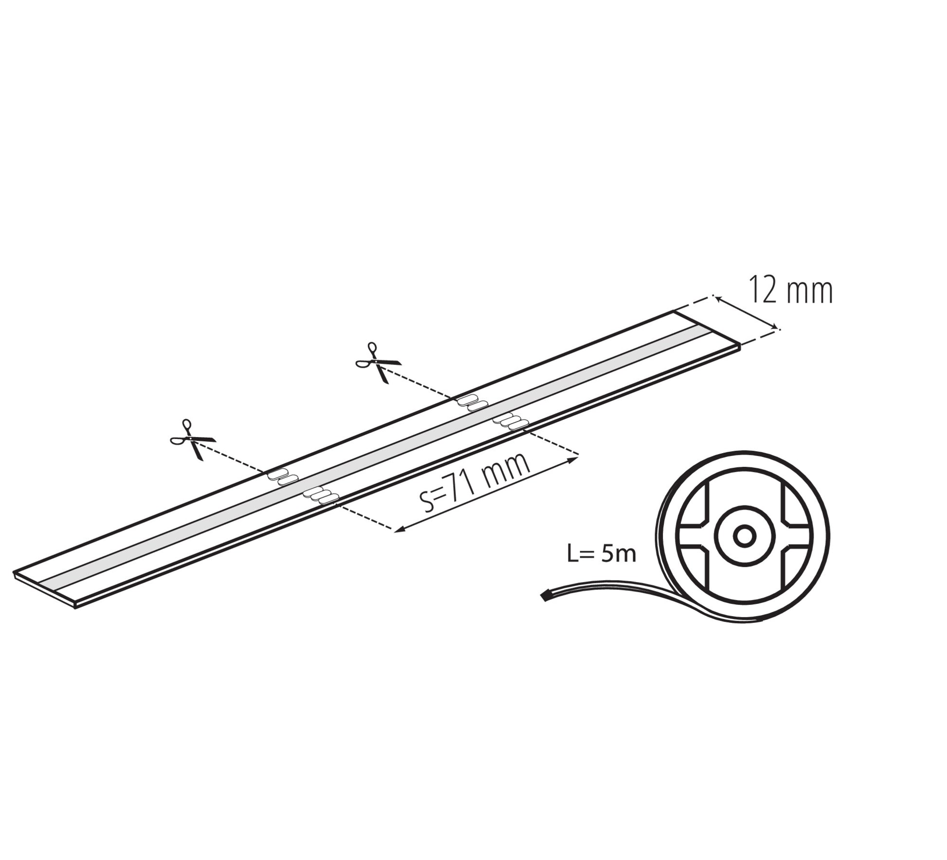 LED Tape COB 19W/M RGBW IP00 dimensions diagram