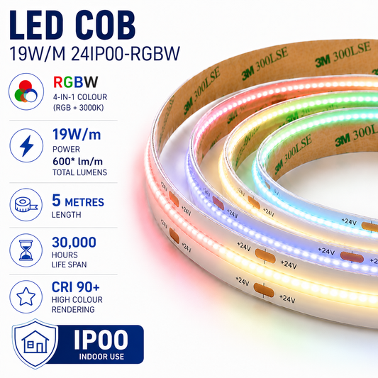 LED Tape COB 19W/M RGBW IP00 - 5M Reel