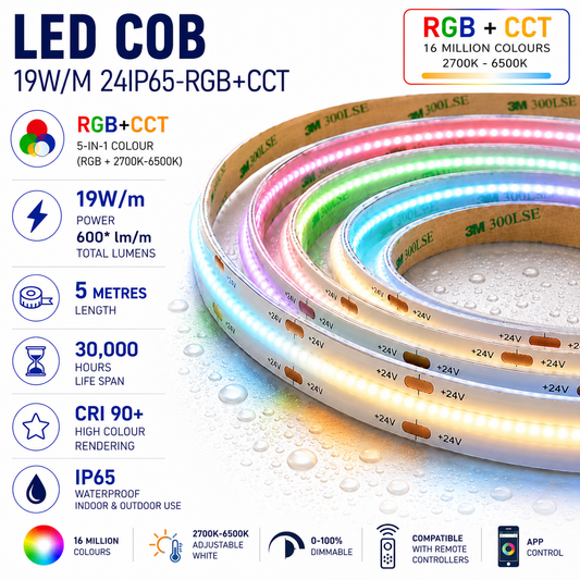 LED Tape COB 21W/M RGB+CCT IP00 - 5M Reel
