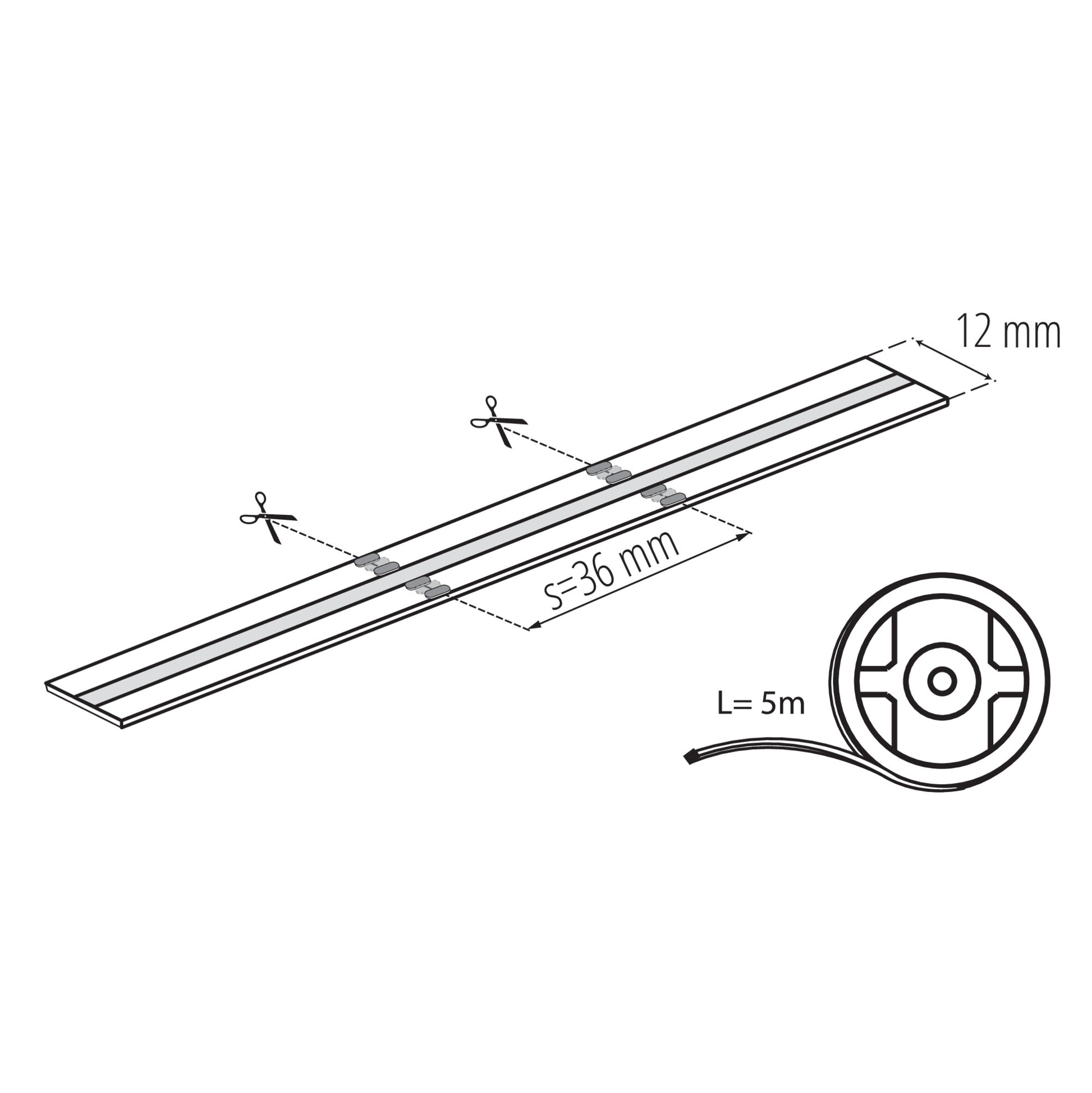 LED Tape COB 21W/M RGB+CCT IP65 dimensions diagram