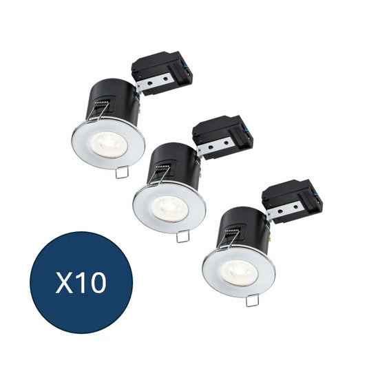 230V IP20 Fixed GU10 Fire-Rated Downlight - Chrome *PACK OF 10*