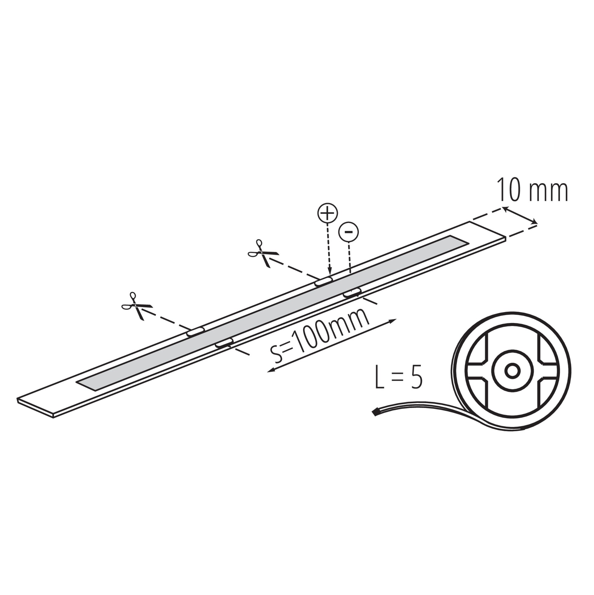 LED Tape COB Digital 11W/M Cool White IP00 dimensions diagram