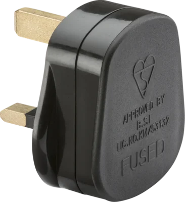 13A Plug Top with 13A fuse - Black (Screw Cord Grip)