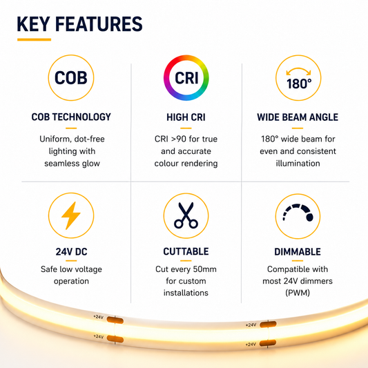 LED Tape COB 10W/M Warm White 3000K - 5M Reel