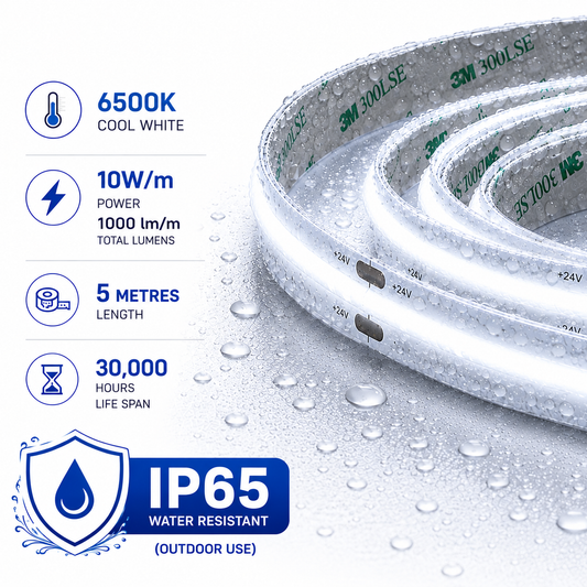 LED Tape COB 10W/M Daylight 6500K IP65 - 5M Reel