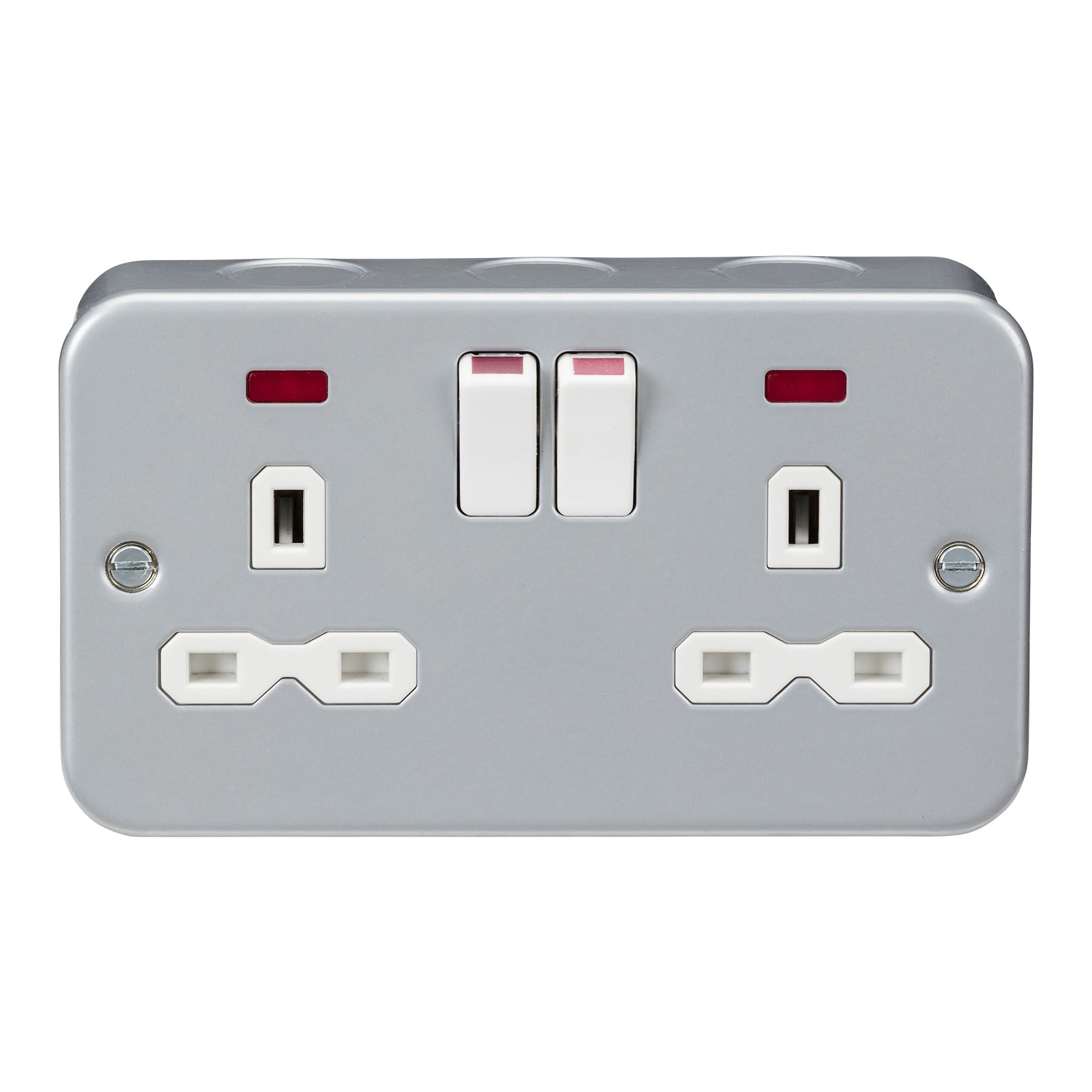 Knightsbridge MR9000N metal clad 13A 2G switched socket neon grey