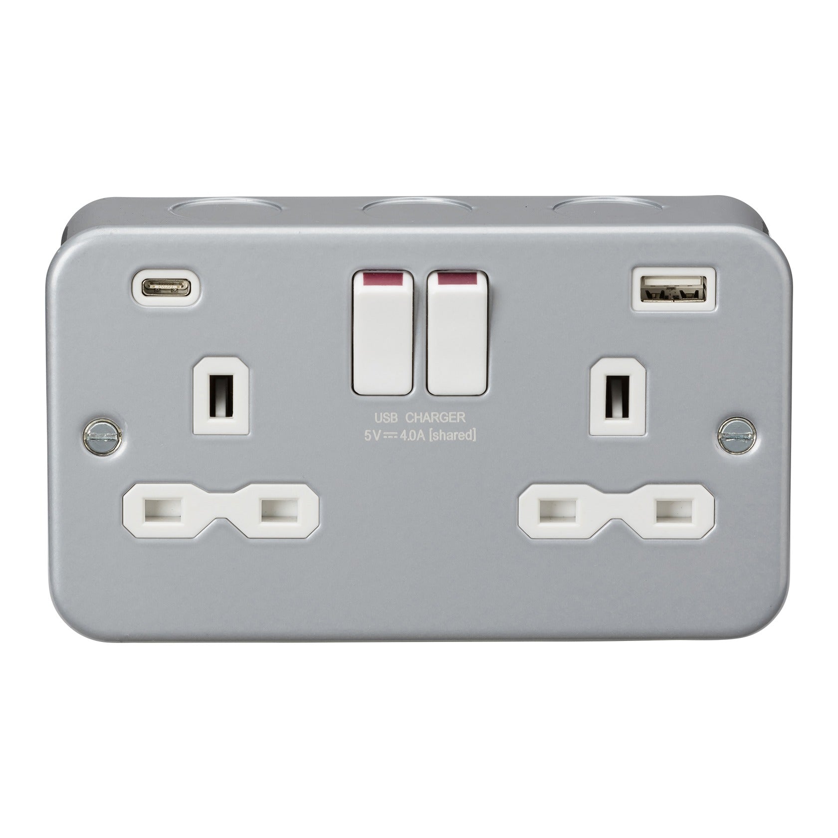 Knightsbridge MR9940 metal clad 13A 2G socket dual USB A+C grey