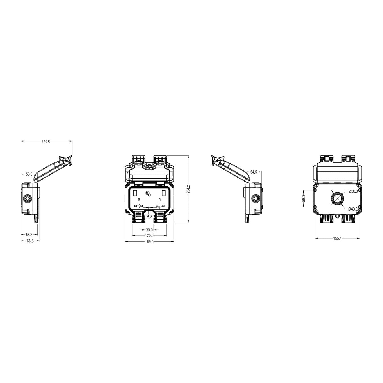 OP9RCD dimensions line drawing