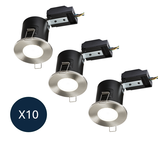 230V IP20 Fixed GU10 Fire-Rated Downlight- Brushed Chrome *PACK OF 10*