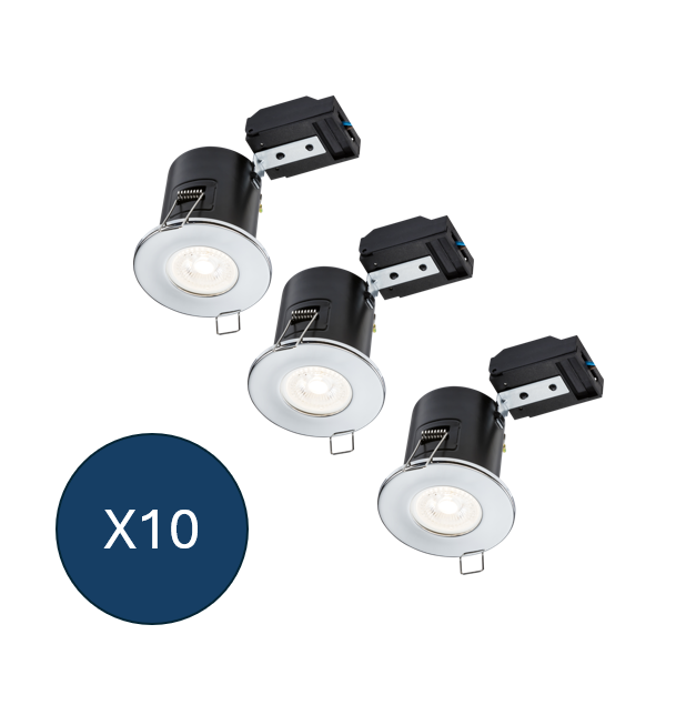 230V IP20 Fixed GU10 Fire-Rated Downlight - Chrome *PACK OF 10*